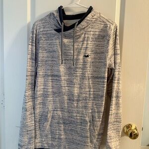Hollister Men's Light Gray Striped Hoodie